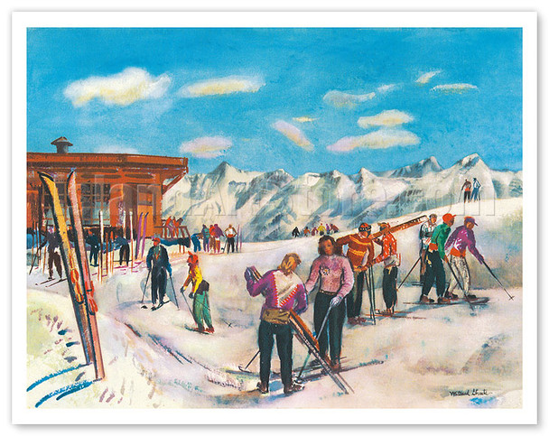 Ajax Hill, Aspen, Colorado - Skiers - United Air Lines - c. 1951 - Poster by Millard Sheets