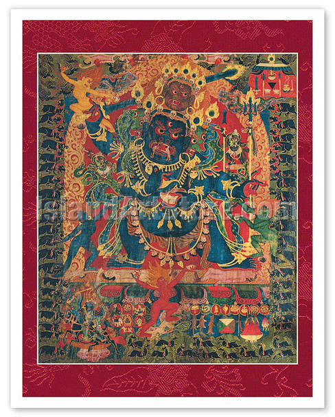 Four-Faced Mahakala - Tantric Buddhist Protector Deity - Vintage Tibetan Thangka Buddhist Painting