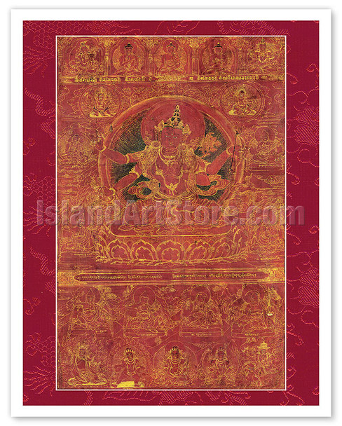 Manjushri Namasangiti - Four-Armed Bodhisattva - Buddhist Tantric Deity - Vintage Tibetan Thangka Buddhist Painting