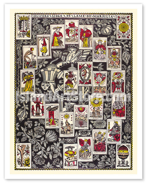 Italian Tarot Deck - Tarot of Marseilles - c. 1860 - Vintage Magic Poster