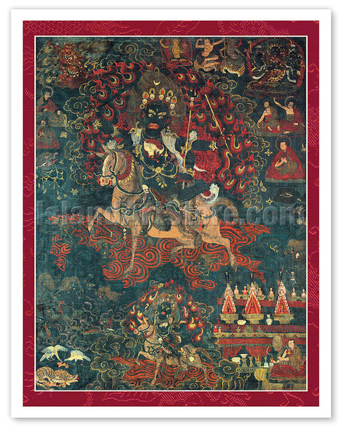 Four-Armed Shri Devi, Dusolma - Tantric Buddhist Protector Deity - Vintage Tibetan Thangka Buddhist Painting
