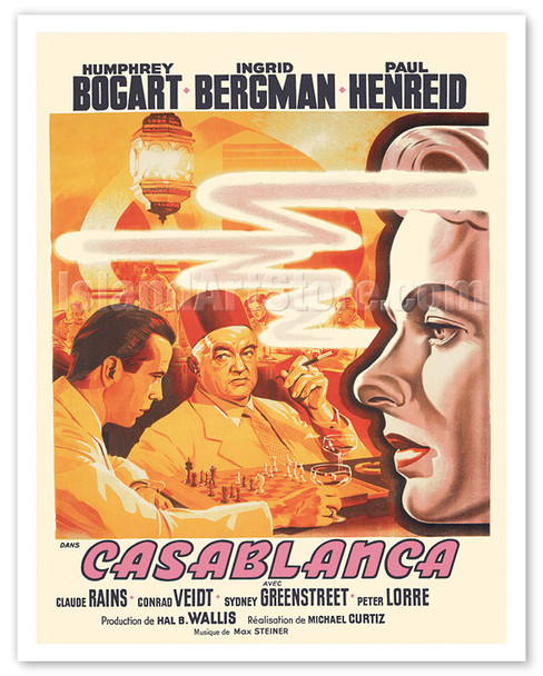 Casablanca - Starring Humphrey Bogart and Ingrid Bergman - c. 1942 - Poster by Pierre Pigeot