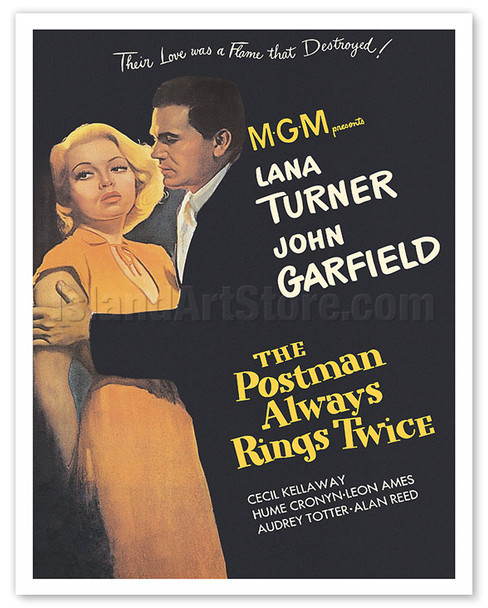 The Postman Always Rings Twice - Starring Lana Turner & John Garfield - c. 1946 - Vintage Film Noir Movie Poster