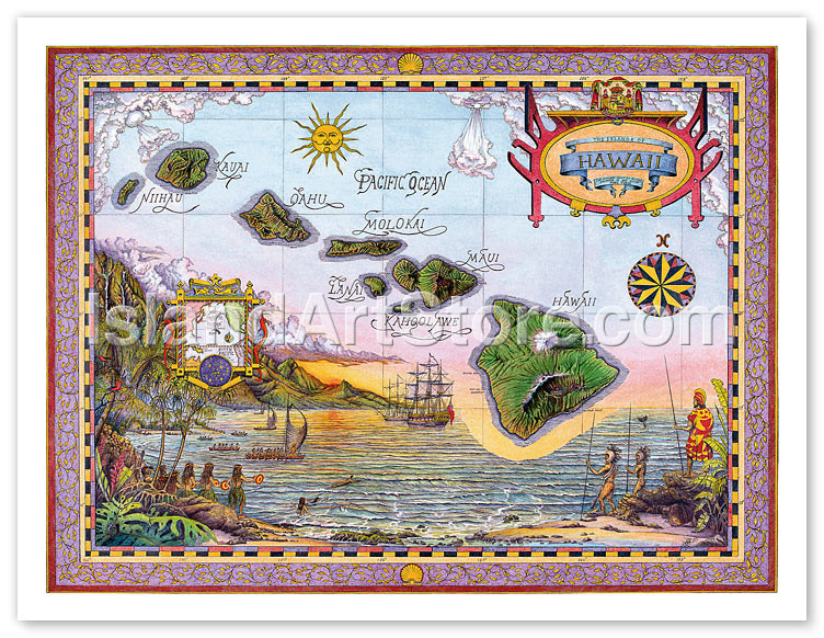 Carte d'Hawaï de 1931, carte d'Hawaï vintage, art du vieil