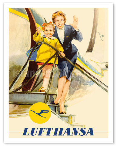 Child & Flight Attendant - Lufthansa German Airlines - c. 1950's