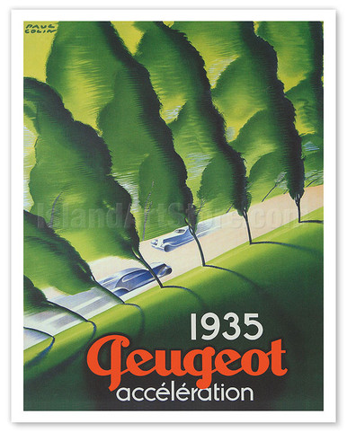1935 Peugeot Acceleration (Accélération) - Vintage Automobile Poster by Paul Colin - Fine Art Matte Paper Print (Unframed) 16x20in
