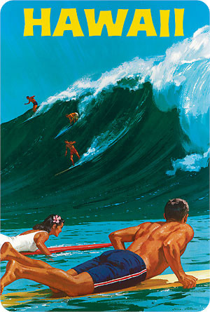 Hawaii Big Wave Surfing by Chas Allen - Hawaiian Vintage Postcard