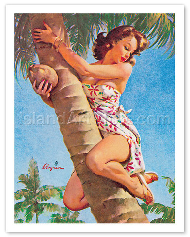 Pick of the Crop (Up a Tree) - Hawaiian Pin Up Girl by Gil Elvgren