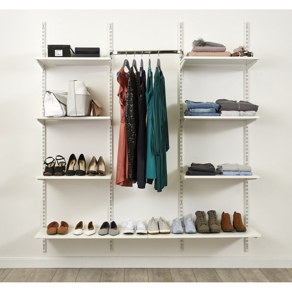 Adjustable Wall Shelving With Hanging Rail - 8 Black wooden Shelves