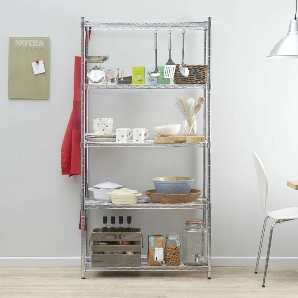 Narrow Chrome Wire Shelving Unit with 5 Shelves