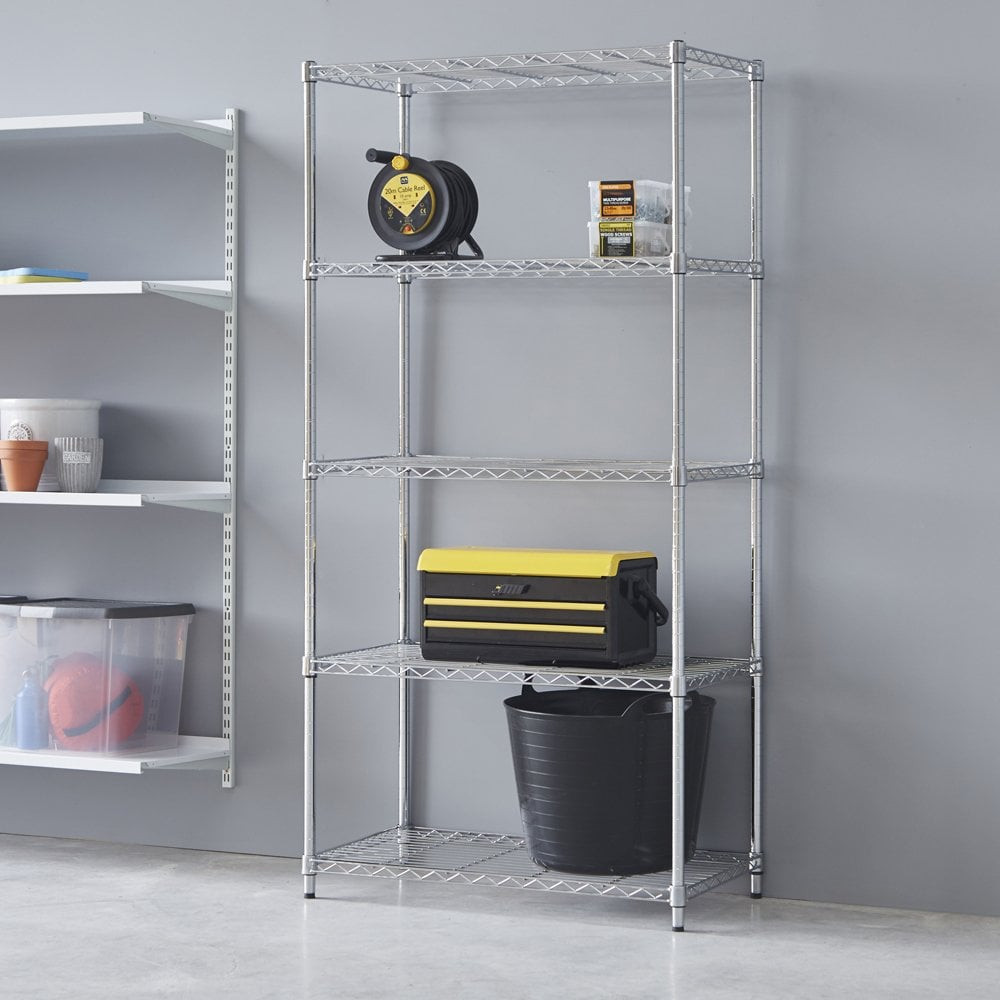 Narrow Chrome Wire Shelving Unit with 4 Shelves