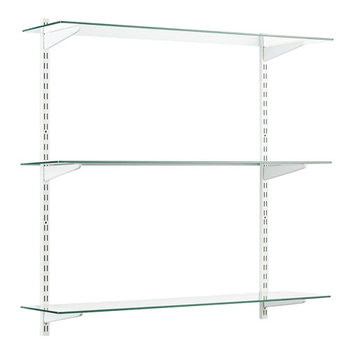 White & Glass Adjustable Shelving - 2 x 1000 mm Uprights, 3 x Shelves, 6 x U-Brackets for the Bedroom