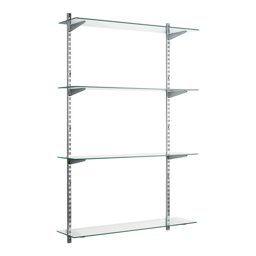 Chrome & Glass Adjustable Shelving - 2 x 1600 mm Uprights, 4 x Shelves, 8 x U-Brackets for the Kitchen
