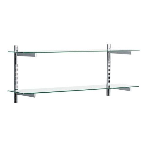 Chrome & Glass Adjustable Shelving - 2 Glass Shelves, 4 Square Brackets (250mm) for the Utility Room