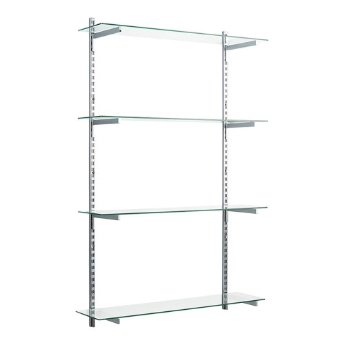 Chrome & Glass Adjustable Shelving - 2 x 1600 mm Uprights, 4 x Shelves, 8 x 250 mm Square Brackets for the Garage