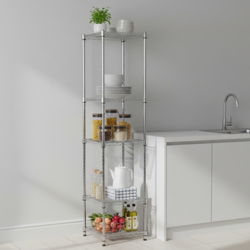 Kleinn Chrome Light-Duty Wire Shelving Unit - 5 Shelves for the Kitchen