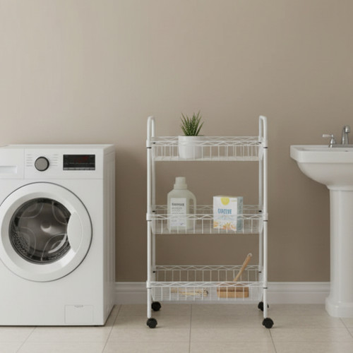Kleinn White Wire Basket Trolley for the Utility Room