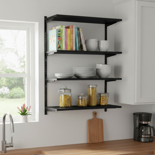 Black Adjustable Shelving - 4 Wooden Shelves for the Kitchen