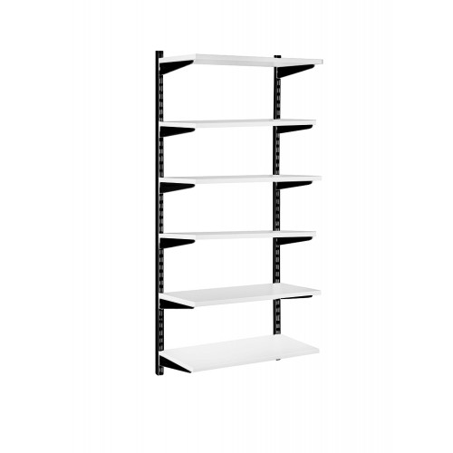 Black & White Adjustable Shelving - 6 Wooden Shelves for the Garage