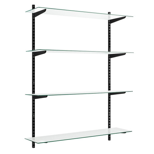 Black & Glass Adjustable Shelving - 4 Glass Shelves, 8 U-Brackets for the Bathroom