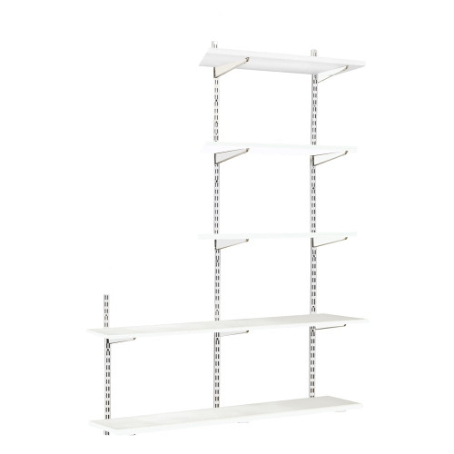 White Adjustable Shelving - 5 Wooden Shelves  for the Living Room