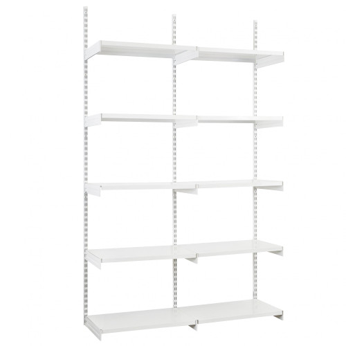 White Steel Adjustable Shelving - 10 Shelves with Continuous Brackets for the Utility Room