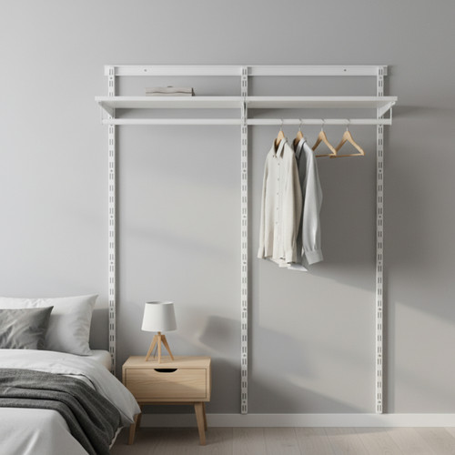 Flexx White Wooden Shelf & Clothes Rail - Width 1200mm