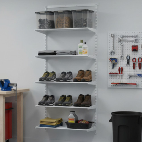 Flexx White Wire Shelf System - 5 Shelves with 2100mm uprights for the Garage