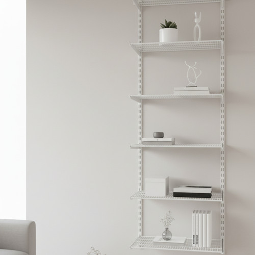Flexx White Wire Shelf System - 6 Shelves with 2100mm uprights for the Living Room