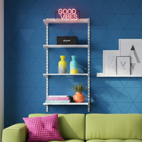 Flexx White Shelf System - 1x Wooden & 3x Wire Shelves with 1500mm uprights for the Living Room