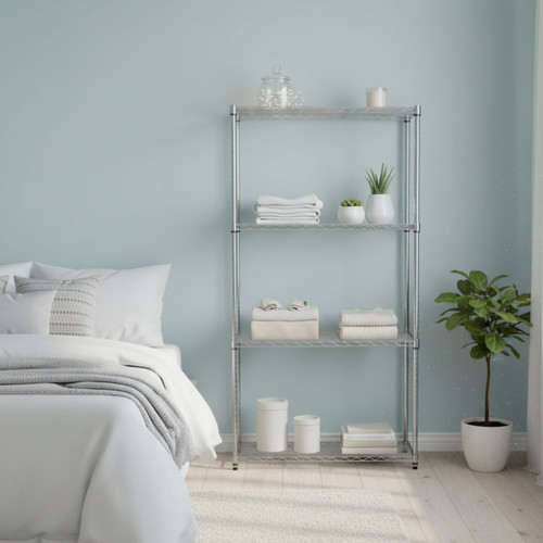 Klassiek Narrow Chrome Wire Shelving Unit - 4 Shelves for the Bedroom - H1600 x W750 x D350 mm