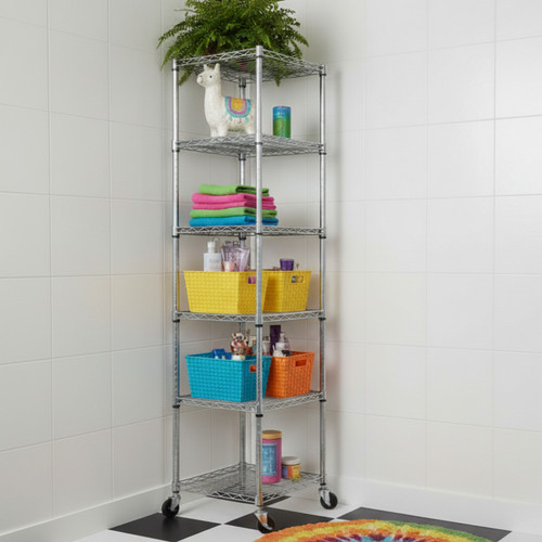 Klassiek Chrome Wire Shelving Unit with Heavy-Duty Wheels - 6 Shelves for the Bathroom - H1875 x W450 x D450 mm