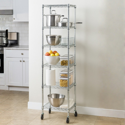 Klassiek Chrome Wire Shelving Unit with Heavy-Duty Wheels - 6 Shelves for the Kitchen - H1875 x W450 x D450 mm