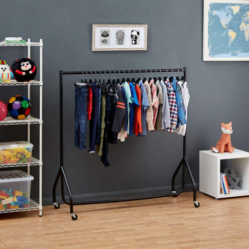 Black Heavy-Duty Junior/Kids Clothes Rail with Cover for the Bedroom