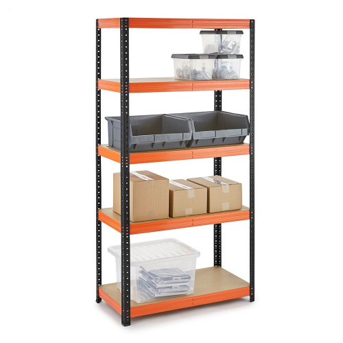 Multipurpose Boltless Shelving up to 320kg UDL per shelf - Black & Orange - H1800 x W900 x D500mm