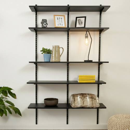 Black Adjustable Shelving - 5 Wooden Shelves  for the Bedroom - H1980 mm x W1200 mm