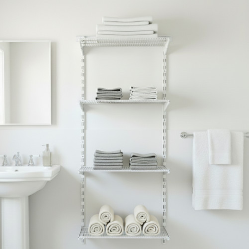 Flexx White Wire Shelf System - 4 Shelves with 1500mm uprights for the Bathroom
