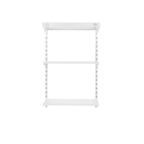Flexx White Shelf System for the Garage - 2x Wooden & 1x Wire Shelves with 1200mm uprights