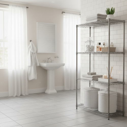 Klassiek Narrow Carbon Grey Wire Shelving Unit - 4 Shelves for the Bathroom