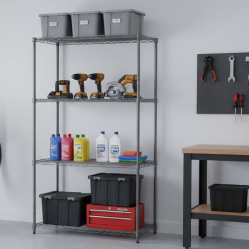 Klassiek Narrow Carbon Grey Wire Shelving Unit - 4 Shelves for the Garage