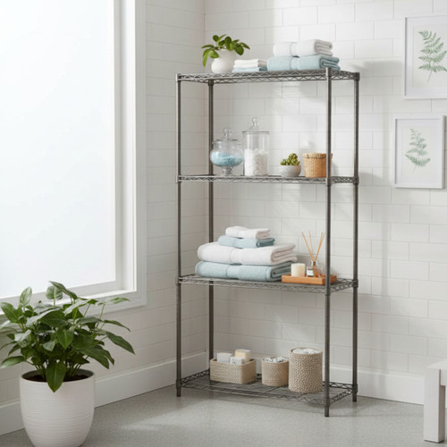 Klassiek Narrow Carbon Grey Wire Shelving Unit - 4 Shelves for the Utility Room