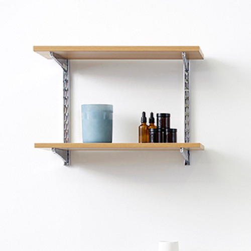 Chrome & Oak Adjustable Shelving - 2 Wooden Shelves for the Bathroom