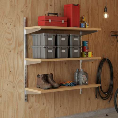 Chrome & Oak Adjustable Shelving - 3 Wooden Shelves for the Garage