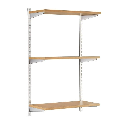 Chrome & Oak Adjustable Shelving - 3 Wooden Shelves for the Utility Room