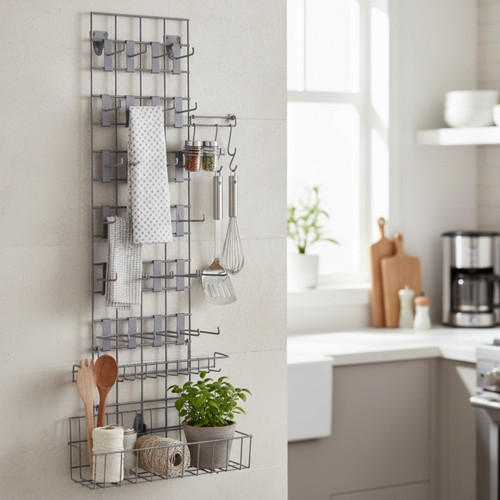 Grey Grid Mesh Storage Kit Including 26 Accessories for the Kitchen
