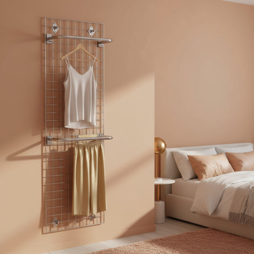 6 ft Wall-Mounted Grid Mesh with Hanging Rails for the Bedroom