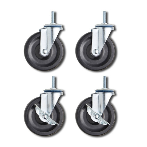 Heavy-Duty Castor Wheels for Chrome Shelving Units - 75 mm Wheels with M8 Thread, Set of 4 for the Utility Room