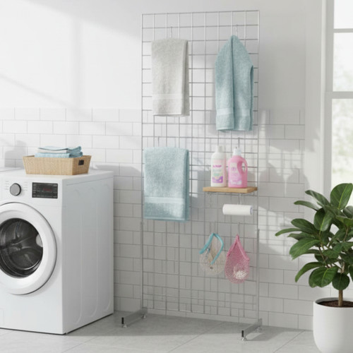 Chrome 5 ft Freestanding Grid Mesh for the Utility Room