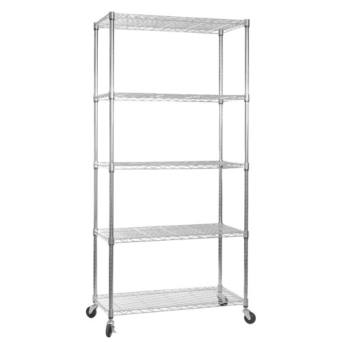 Klassiek Chrome Wire Shelving Unit with Heavy-Duty Wheels - 5 Shelves for the Bedroom