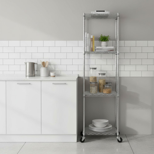 Klassiek Chrome Wire Shelving Unit with Heavy-Duty Wheels - 4 Shelves for the Kitchen